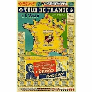 Cycling Poster 1939 Tour de France (TDF) Route Map Poster 27" x 42" - Picture 1 of 7