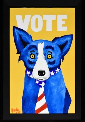 George Rodrigue Perro Azul Original Vota Por Me Acrílico Sobre Lienzo Firmado Foto 1 de 4