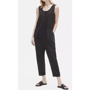 Eileen Fisher Damen Jumpsuit schwarz U-Ausschnitt luftig Bio-Baumwolle Krepp Medium - Bild 1 von 12