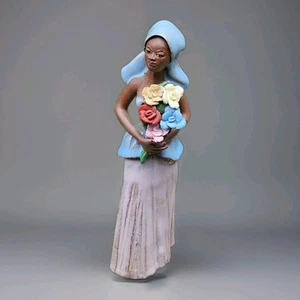 Jamaican Woman Folk Art Pottery Glazed Clay 6.5" Sculpture Handmade Figurine - Picture 1 of 11