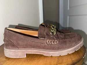 Anne Klein Eunice braune vegane Halbschuhe klobige Kette adrett Damengröße 8 - Bild 1 von 9