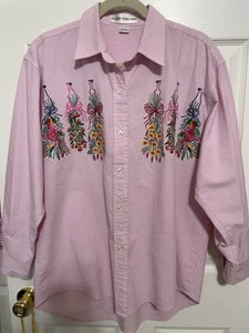 Casey Colemon Vintage Pastel Pink check Shirt W/embroidery, Long Slvs, L/xl - Picture 1 of 4
