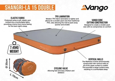 VANGO SHANGRI-LA II 15 DOUBLE SELF INFLATING MATTRESS - Image 1 of 4