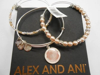 Alex And Ani Rose Set Mit 3 Armreif Armband, Kunst Aufguss, Silberglänzend Nwtbc - Bild 1 von 4