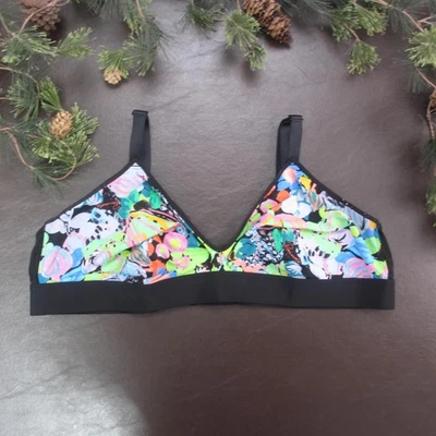 Sujetador Desfile Mujer 3XL Negro Neón Floral Inalámbrico Triángulo Top Estampado Foto 1 de 4
