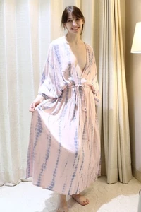 Un precioso vestido rosa y gris largo estilo caftán tie-dye cuello en V vestido para mujer TD31 - Imagen 1 de 12