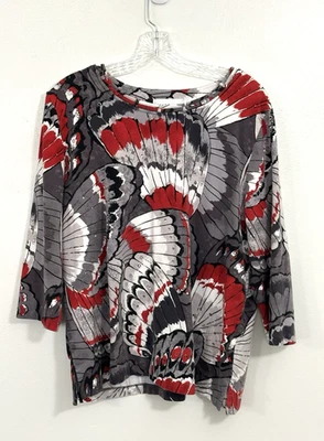 Alfred Dunner Womens Top XL Artsy Boho Goth Grunge Gray Black Festival Casual - Image 1 of 4