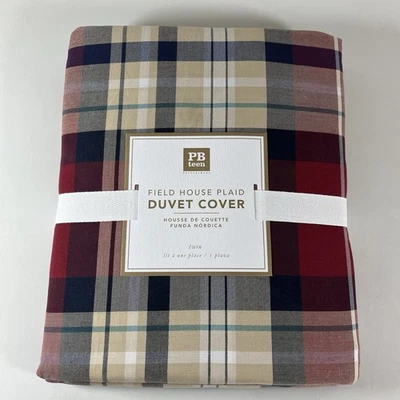 NEW Pottery Barn Teen Field House Plaid TWIN Duvet Cover, Red Navy Beige - Image 1 of 4
