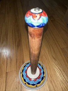 COLORFUL HAND PAINTED CERAMIC AND WOOD FREE STANDING PAPER TOWEL HOLDER INDIA - Picture 1 of 10