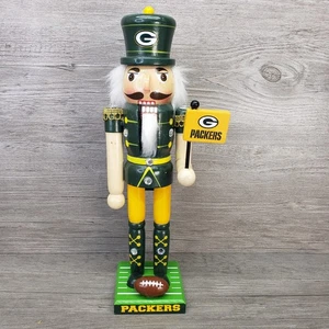 "Cascanueces de fútbol americano Green Bay Packers madera pintado a mano 12"" oficial de la NFL" - Imagen 1 de 7