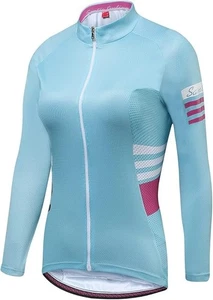 Neu mit Etikett Santic Olivia Damen XS-2XL blau Radtrikot Langarm durchgehender Reißverschluss hinten - Bild 1 von 12