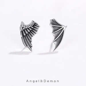 European American Angel and Wing Stud Earrings Retro Distressed Earrings - Picture 1 of 8