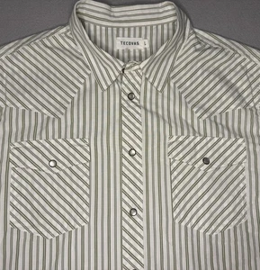 Tecovas Men’s Pearl Snap Green & White Stripe Long Sleeve Western Shirt Large - Picture 1 of 4