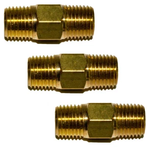 3pc 1/8" NPT Brass Hex Nipple 1/8" Male NPT X 1/8" Male NPT Air, Fuel, Oil - Picture 1 of 3
