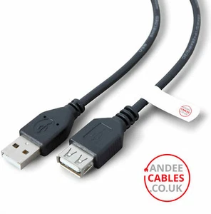 Cables andee Marca 3m USB 2.0 EXTENSIÓN Cable NEGRO Extensor Plomo 3 Metros - Imagen 1 de 5