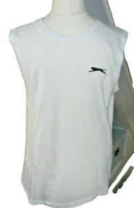 SLAZENGER MENS VEST TOP- NWOT- Cotton, White with Logo, Chest 38" - Picture 1 of 6