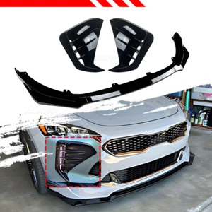 For 2018-24 KIA Stinger Glossy Black Front Bumper Lip + Vent Hole Cover Body Kit - Picture 1 of 11