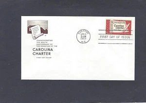 #1230 5c CAROLINA CHARTER ISSUE  FDC APR 6-1963 HOUSE OF FARNAM CACHET - Picture 1 of 1