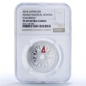 Latvia 5 euro Ainazi Nautical School Ship Seafaring PF69 NGC silver coin 2013 - Picture 1 of 2