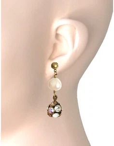 1.3/8" Long Rocky Beach Collection  Pearl, Clear AB Crystal Earrings By Sorrelli - Picture 1 of 3