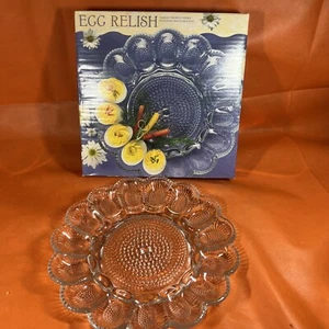 Devil Egg Relish Crystal Clear Glass 11" Platter Tray Hob Nob 15 Egg Holder R4 - Picture 1 of 7