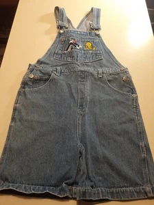 Vtg 90s LOONEY TUNES GIRLS SIZE 10 ,30x5 OVERALLS BLUE DENIM BIBS TWEEETY SHORTS - Picture 1 of 7