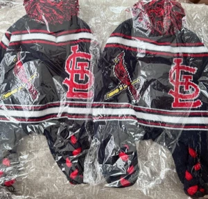 St Louis Cardinals Equifax Promo Pom Hat Winter Ear Flaps Tassels Adult - Picture 1 of 2