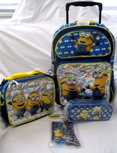 Despicable Me 2 Minions 16" Rolling Backpack,Lunchbox,Pencil Case&Stationary-S - Picture 1 of 1