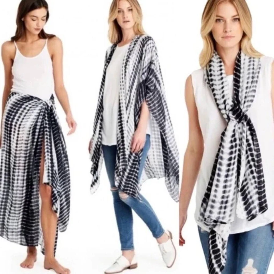 Michael Star Negro Ruana Bufanda Envoltura Kimono Tie Dye Multi Uso ¡Bonito! Foto 1 de 4