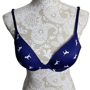 Pink Victoria's Secret Bra Wear Everywhere Push-up Blue W/logo Dog Women's 32D - Picture 1 of 9