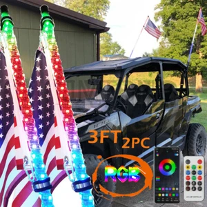 Pair 3ft RGB Spiral LED Whip Lights + Flag for ATV UTV Polaris RZR XP 1000 800 - Bild 1 von 12