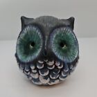 Studio Pottery Owl Handmade Art Ceramics blue green makers mark on base 