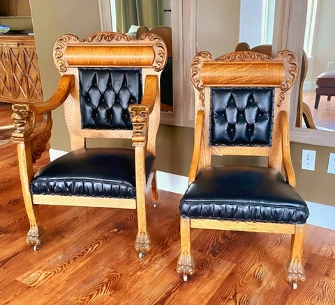 R.J. Horner Royal King & Queen Chairs One of a Kind & Rare 19 century Cover