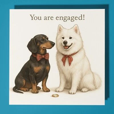 Dachshund and Samoyed - Engagement Card  Personalised Dog Card & Envelope Couple - Image 1 of 4