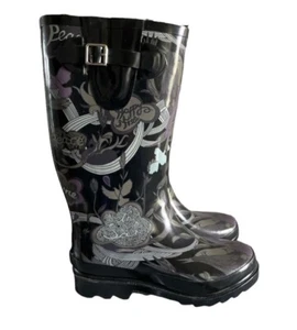 THE SAK Peace Nature Happy Free schwarz lila Regenstiefel Stiefel Gummistiefel Gr. 7 - Bild 1 von 5