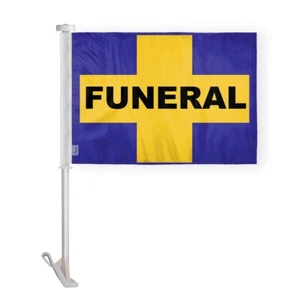 Purple Yellow Cross Car Window Funeral Flags Hearse Cadillac, 19" Pole, 2 Sided - Picture 1 of 1