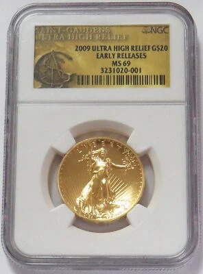 2009 GOLD $20 ULTRA HIGH RELIEF UHR 1 OZ COIN NGC MINT STATE 69 EARLY RELEASES - Image 1 of 2