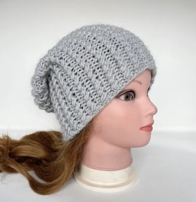 Sombrero de mujer gorro suave tejido a mano cachemir color gris cálido boina sombrero de invierno Foto 1 de 4