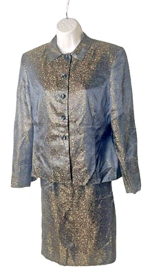 Traje para mujer Oleg Cassini 2 piezas chaqueta falda talla 6 negro metálico lunares a20 Foto 1 de 4