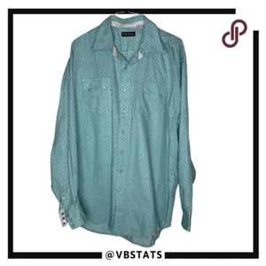 Stetson Mens Geometric Pearl Snap Collared Button Up Western Shirt Blue Size 2XL - Picture 1 of 8