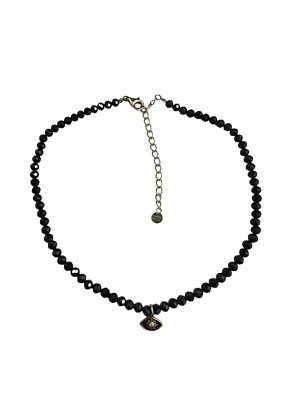 Essential Ritual Sterling Silver Gold Plated Evil Eye Black Faceted Anklet 9.5" - Image 1 of 4