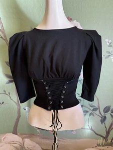 NWT! Daylight Corset Top Lace-Up 3/4 Leg O Mutton Sleeve Black Gothic Romantic S - Picture 1 of 13