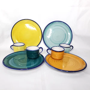 Vietri Rainbow Dinner Plate Coffee Cup Teal Green Orange Yellow Aqua Sea 4 each - Picture 1 of 11