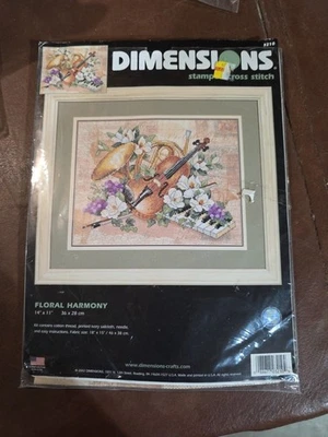 Dimensions #3210 Floral Harmony Counted Cross Stitch Kit 14" x 11" Unused Opened - Image 1 of 4