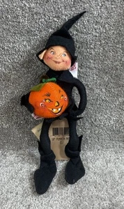 Muñeca Annalee Halloween Calabaza Parche Elfo Figura Negro Naranja 10" 1997 Etiqueta - Imagen 1 de 10