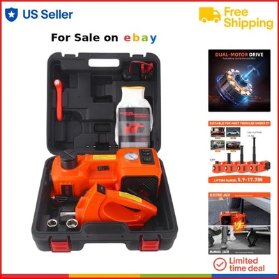 Electric Car Jack Set 5 Ton Hydraulic Lift Tire Pump Impact Wrench Garage - Image 1 of 4