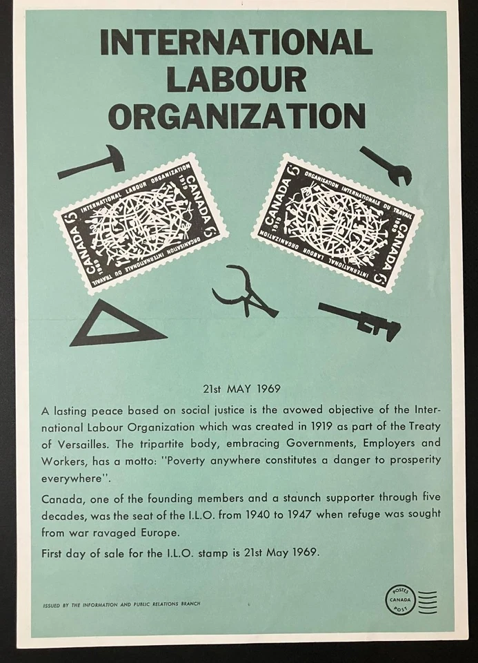 Canada post office poster new issue poster 1969 ILO [787 - Image 1 of 1
