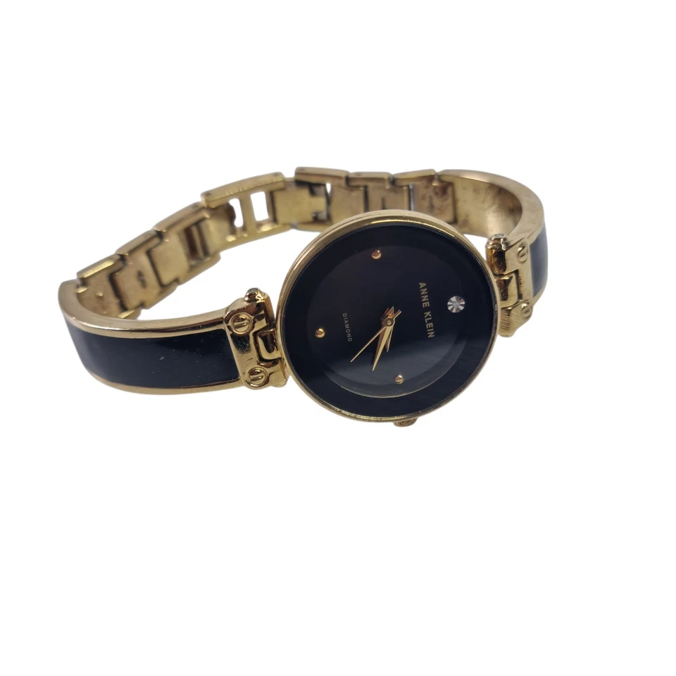 Anne Klein Diamond Watch Women's Black Enamel Gold Tone Dress Watch  — 第 1/4 张图片