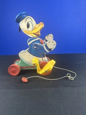 Vintage 1950s Disney Fisher Price Donald Duck Wooden Pull Toy #765 *WORKS, RARE - Image 1 of 4