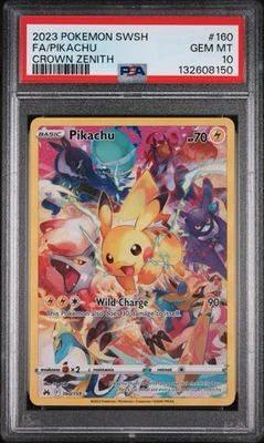 PSA 10 GEM MINT 2023 Pokemon Pikachu Crown Zenith Full Art Secret Rare SWSH 160 - Image 1 of 3